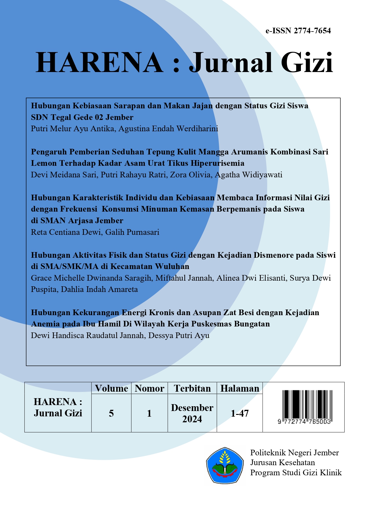 					View Vol. 5 No. 1 (2024): HARENA: Jurnal Gizi (Desember 2024)
				